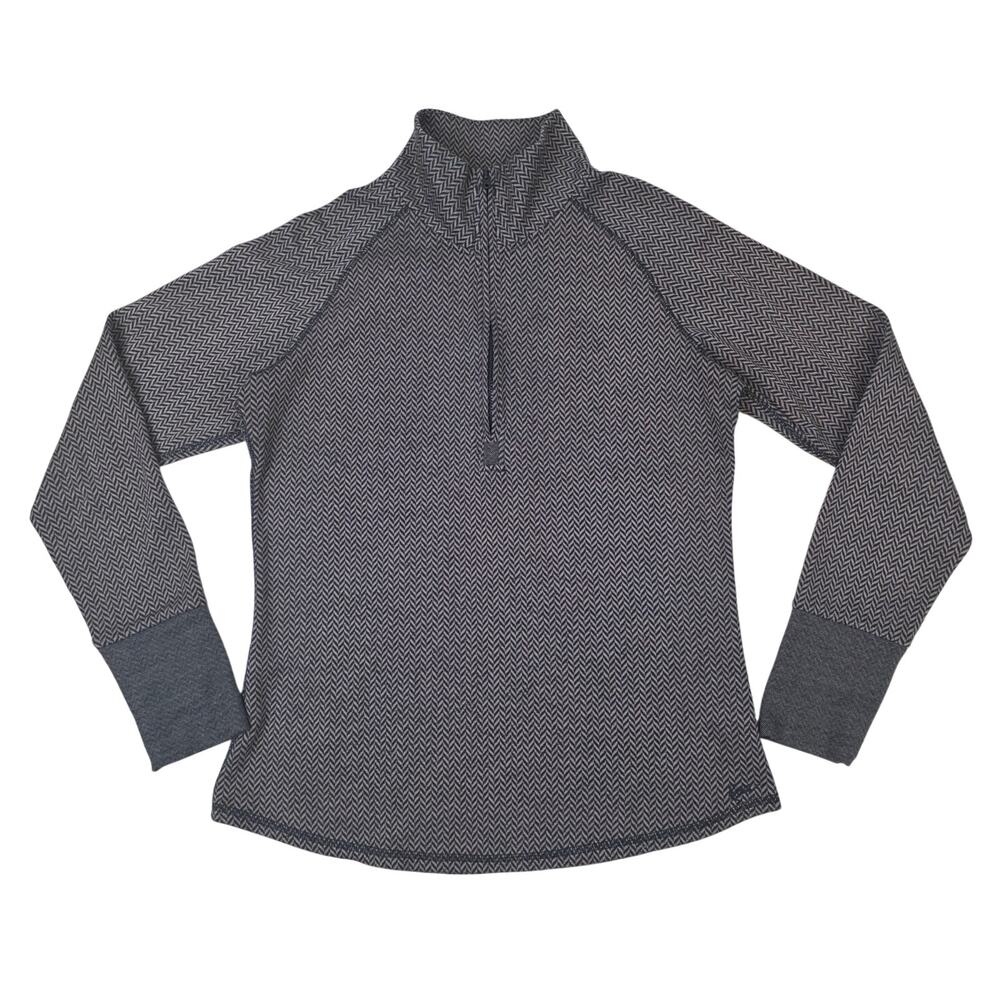 KAVU Kozie Half Zip Pullover Sweater Brown Black Herringbone Fleece Womens M